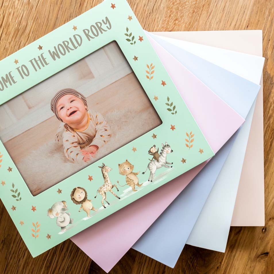 Personalised Safari Animals Pastel Photo Frame New Baby Gift