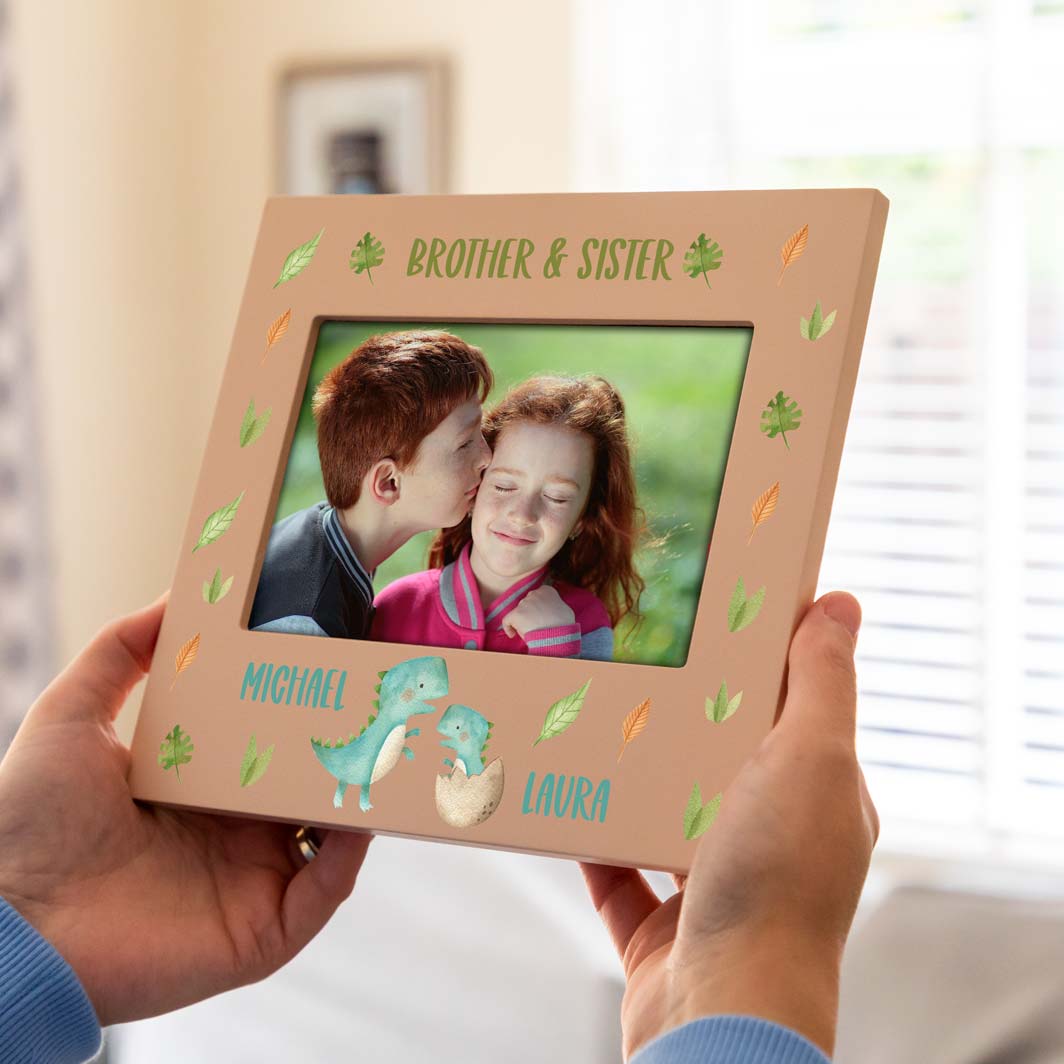 Personalised Siblings Dinosaur Pastel Photo Frame Gift