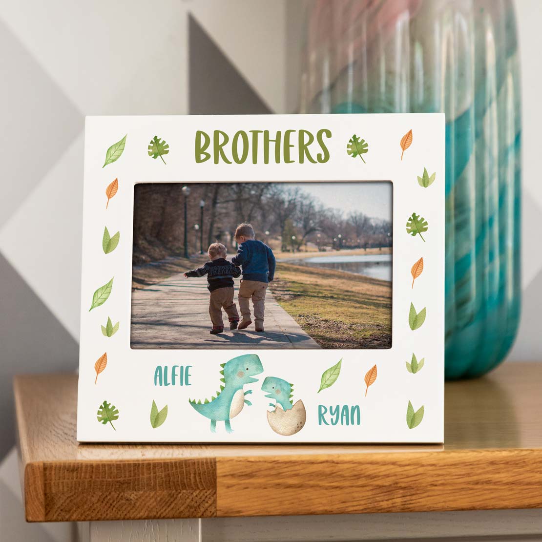 Personalised Siblings Dinosaur Pastel Photo Frame Gift