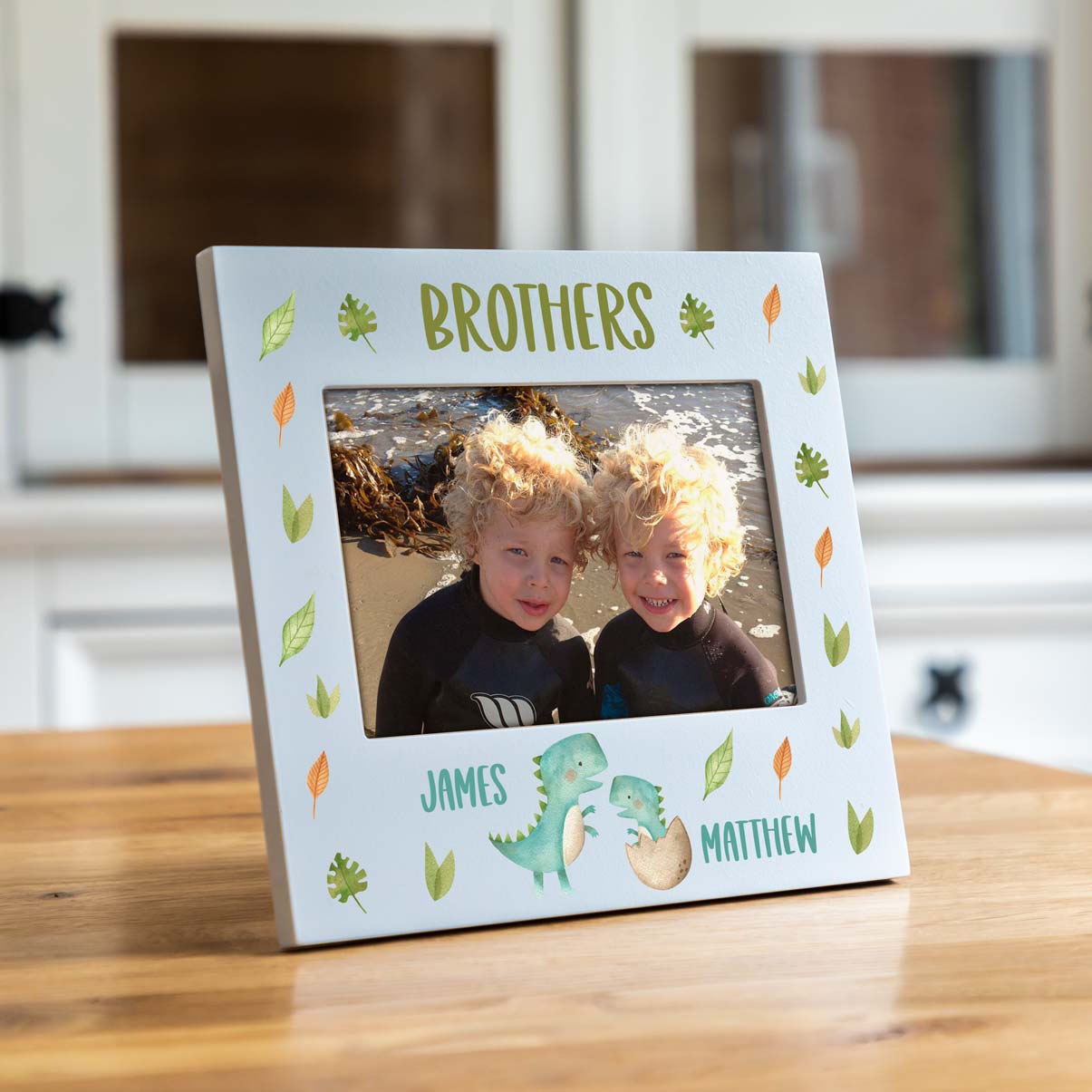 Personalised Siblings Dinosaur Pastel Photo Frame Gift