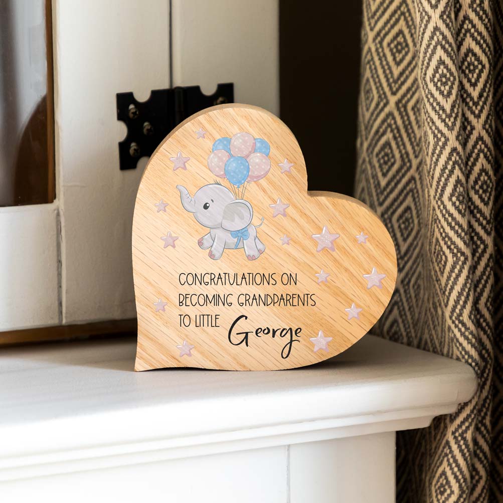 Personalised Oak Heart Congratulations On Becoming Grandparents Gift