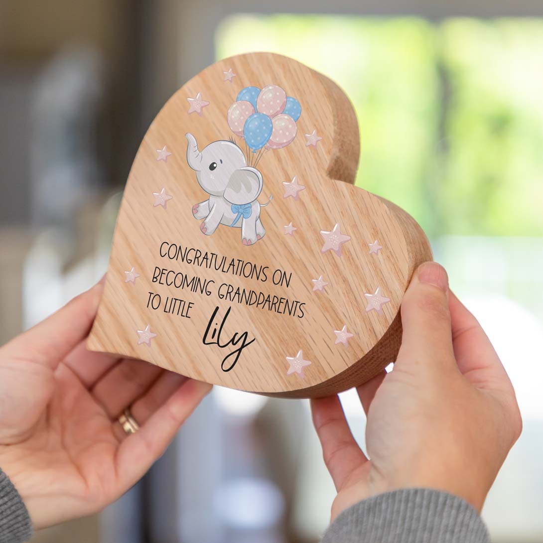 Personalised Oak Heart Congratulations On Becoming Grandparents Gift