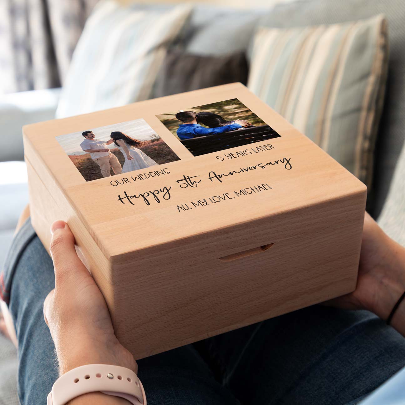 Personalised 5th Anniversary Gift Wood Keepsake Box With Photos