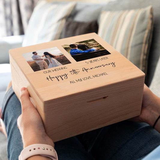 Personalised 5th Anniversary Gift Wood Keepsake Box With Photos