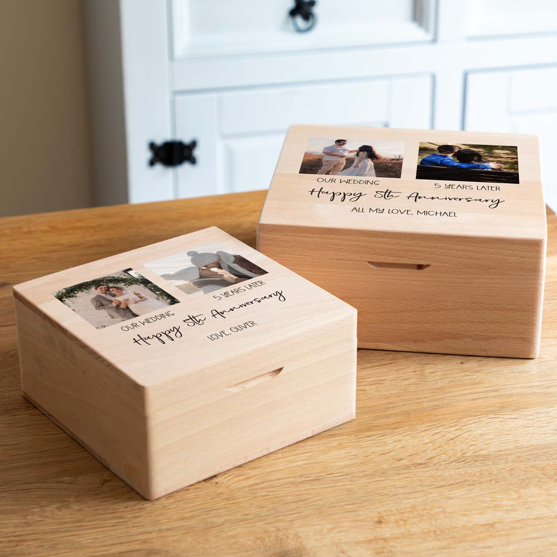 Personalised 5th Anniversary Gift Wood Keepsake Box With Photos
