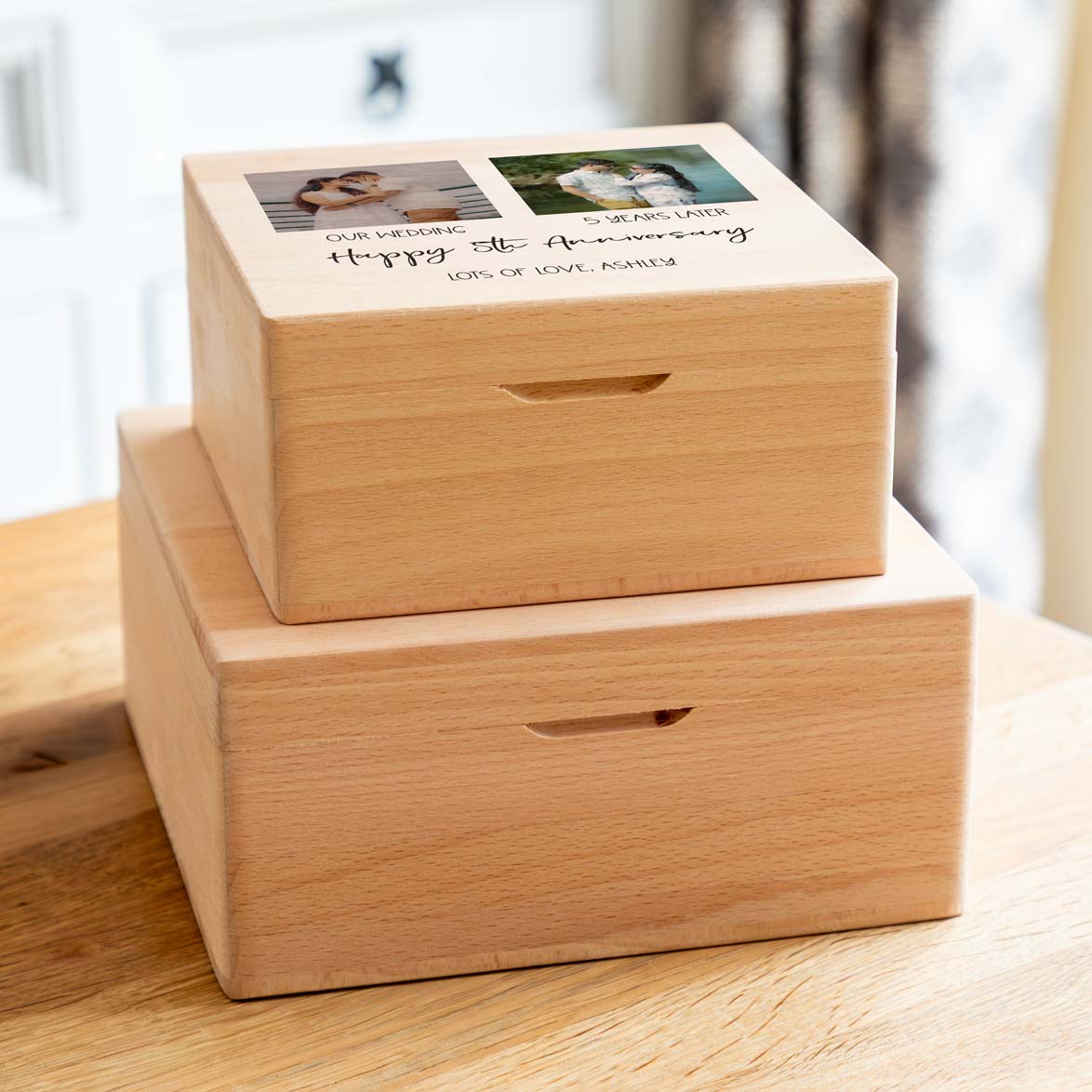 Personalised 5th Anniversary Gift Wood Keepsake Box With Photos