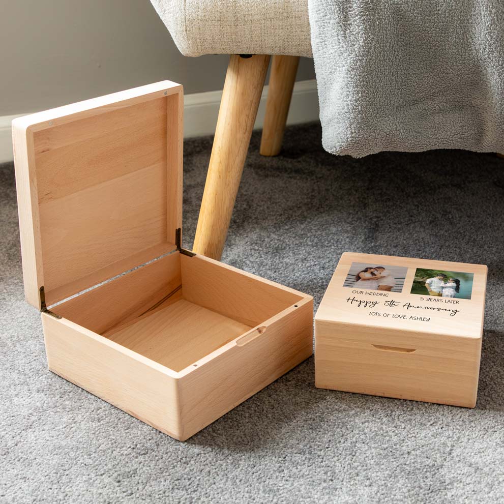 Personalised 5th Anniversary Gift Wood Keepsake Box With Photos