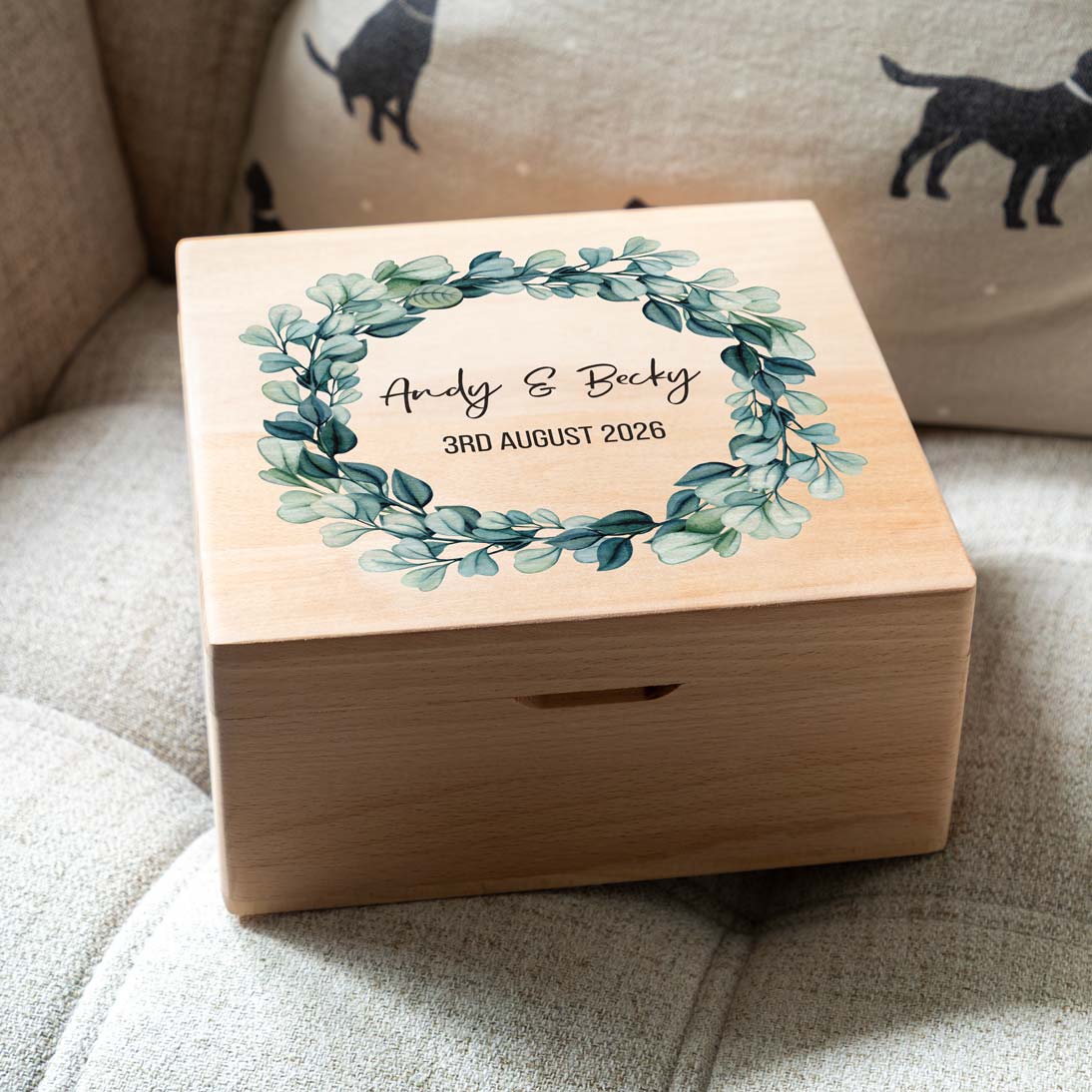 Personalised Eucalyptus Wedding Keepsake Box Gift For Couple