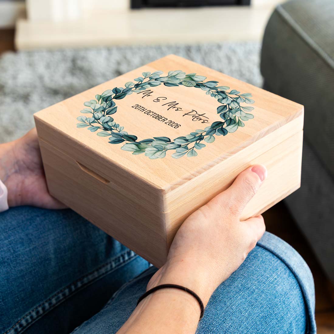 Personalised Eucalyptus Wedding Keepsake Box Gift For Couple