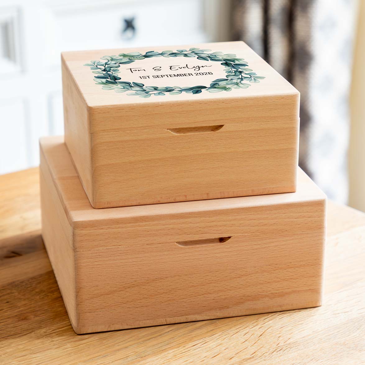 Personalised Eucalyptus Wedding Keepsake Box Gift For Couple