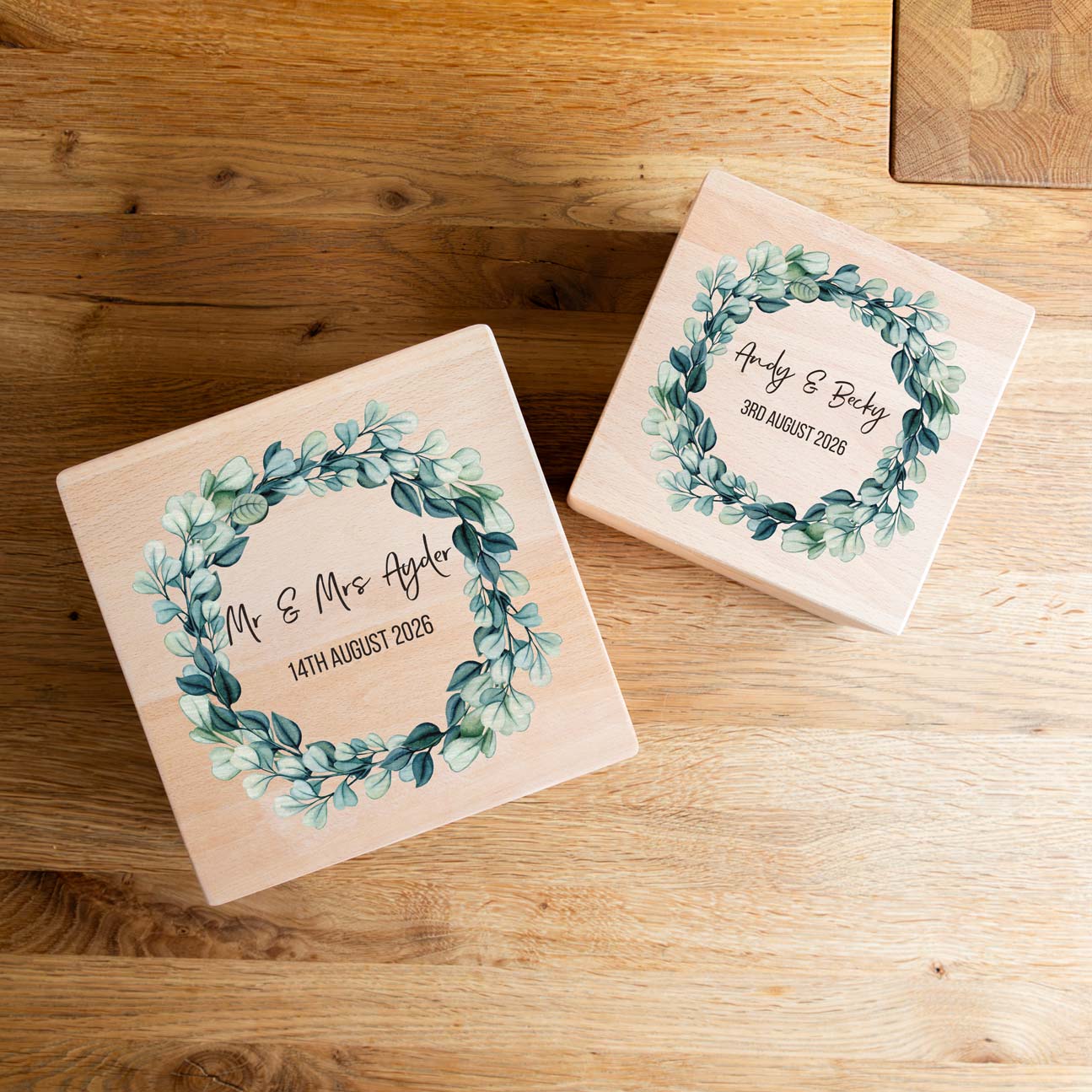 Personalised Eucalyptus Wedding Keepsake Box Gift For Couple