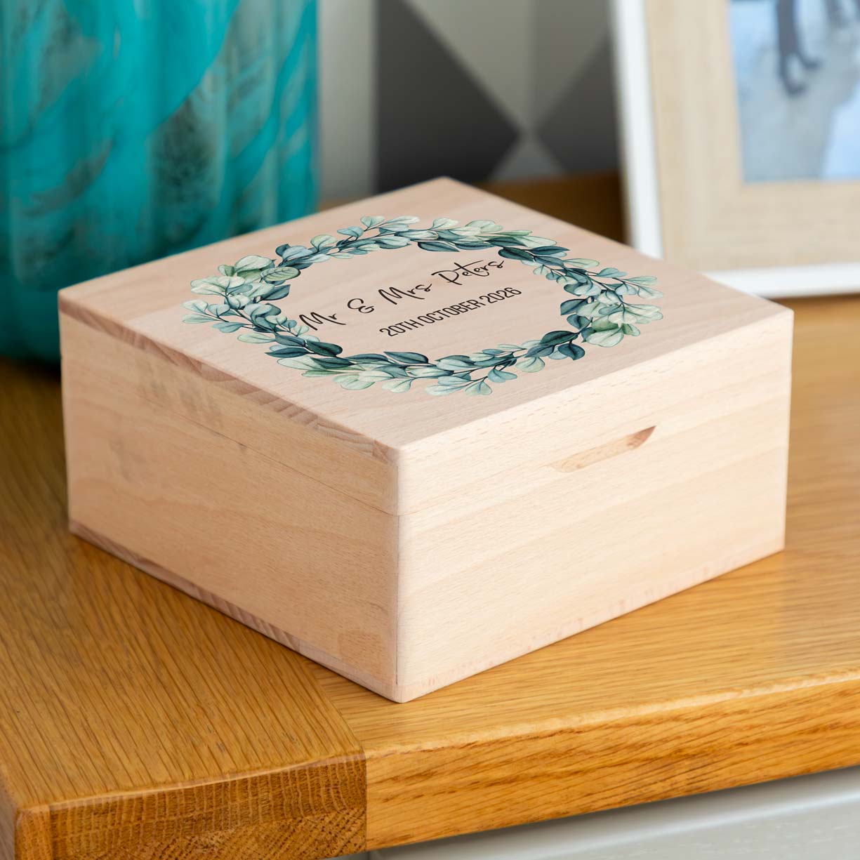Personalised Eucalyptus Wedding Keepsake Box Gift For Couple