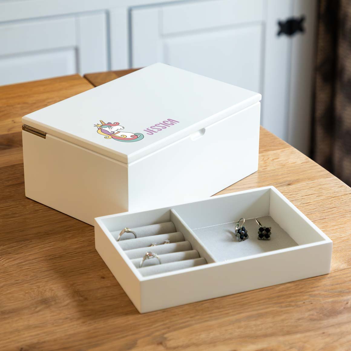 Personalised Unicorn Jewellery Box With Lift Out Tray Gift For Girls