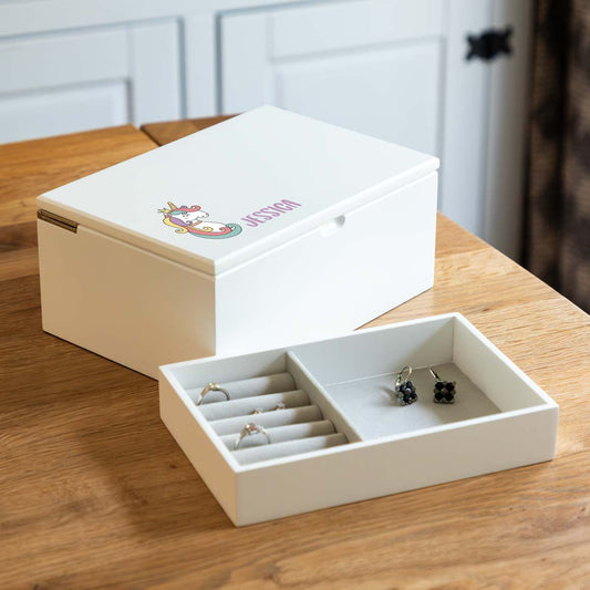 Personalised Unicorn Jewellery Box With Lift Out Tray Gift For Girls