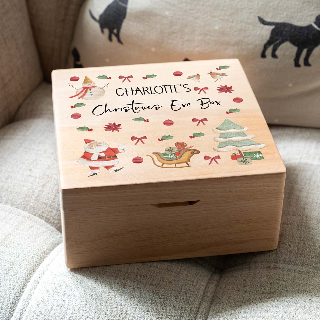 Personalised Christmas Eve Box Square Beech 20cm x 20cm