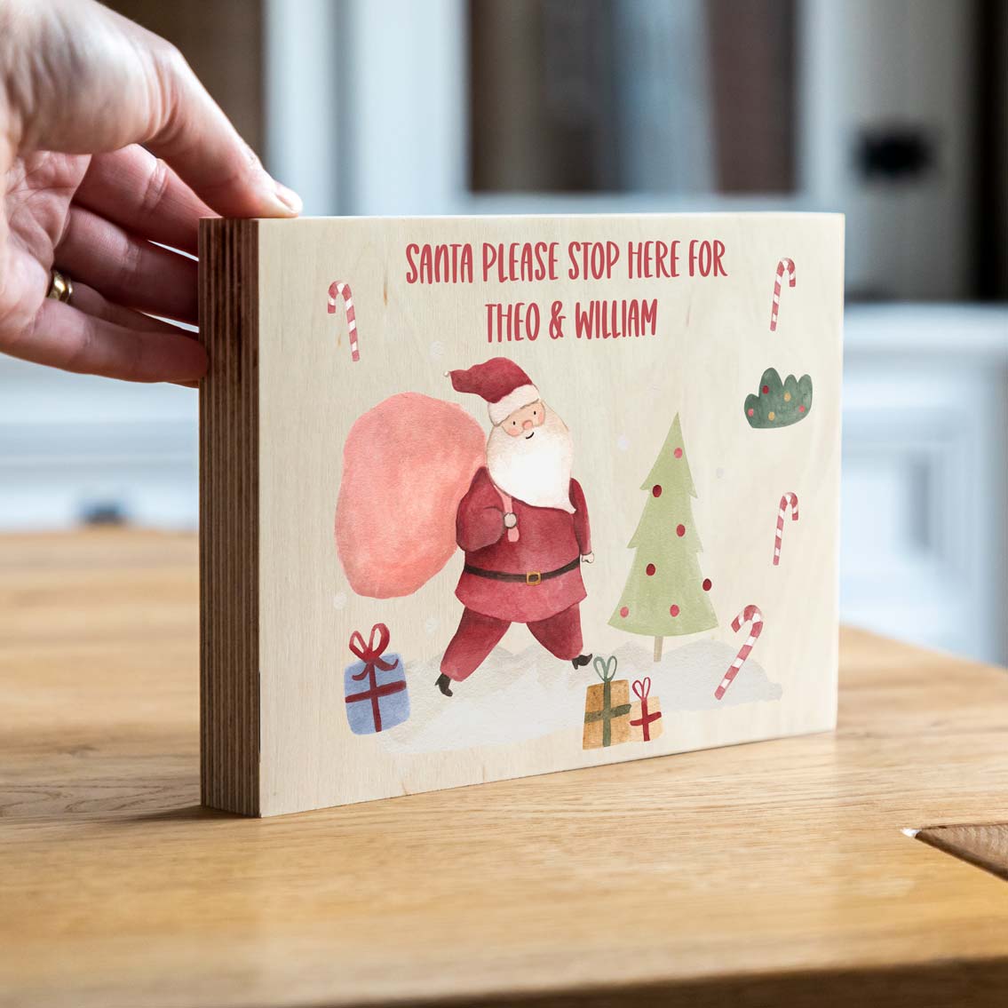 Personalised Santa Stop Here Wood Block Sign