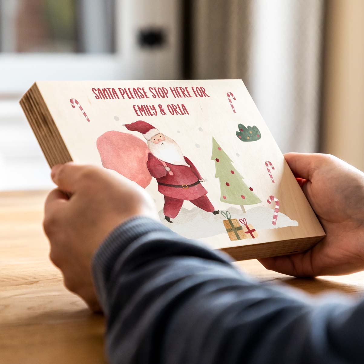 Personalised Santa Stop Here Wood Block Sign