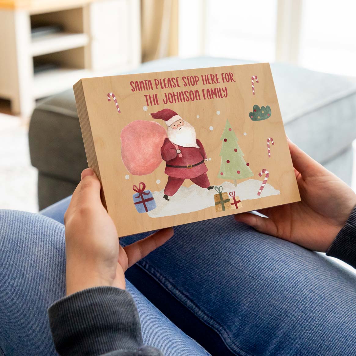 Personalised Santa Stop Here Wood Block Sign