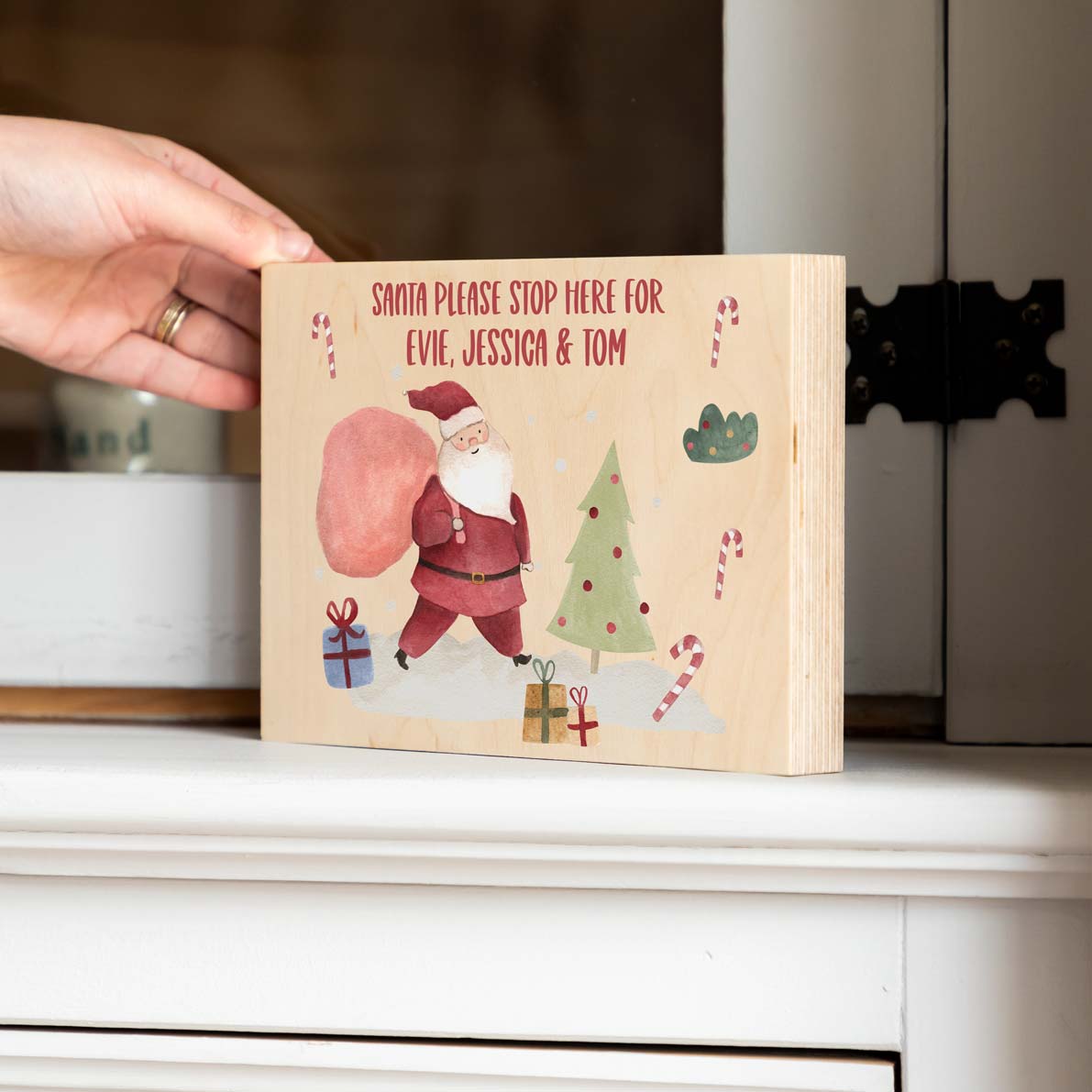 Personalised Santa Stop Here Wood Block Sign