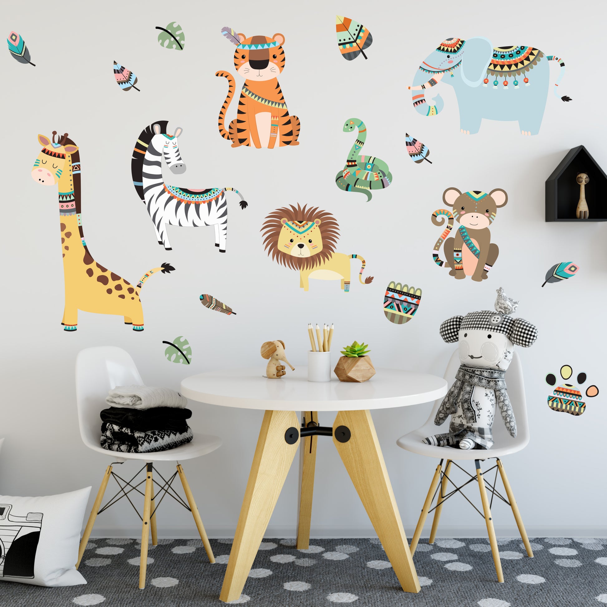 Jungle Animal Wall Stickers With A Tribal Design