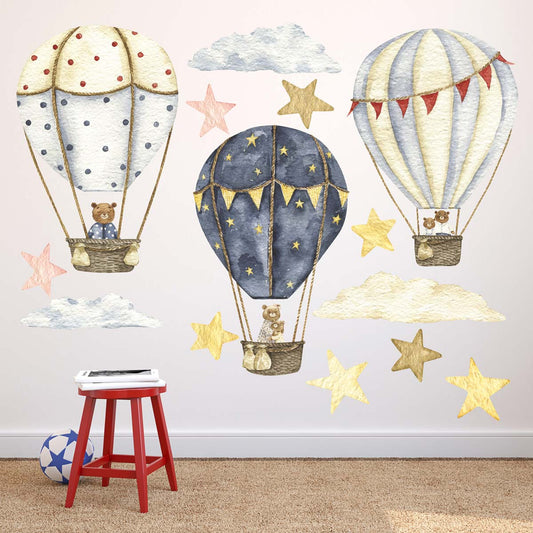 Bears In Hot Air Balloons Wall Sticker Set