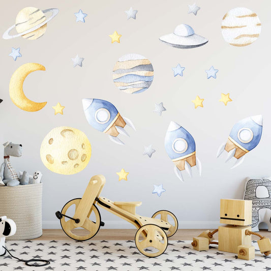 Space Rockets Planets and Stars Wall Sticker Set