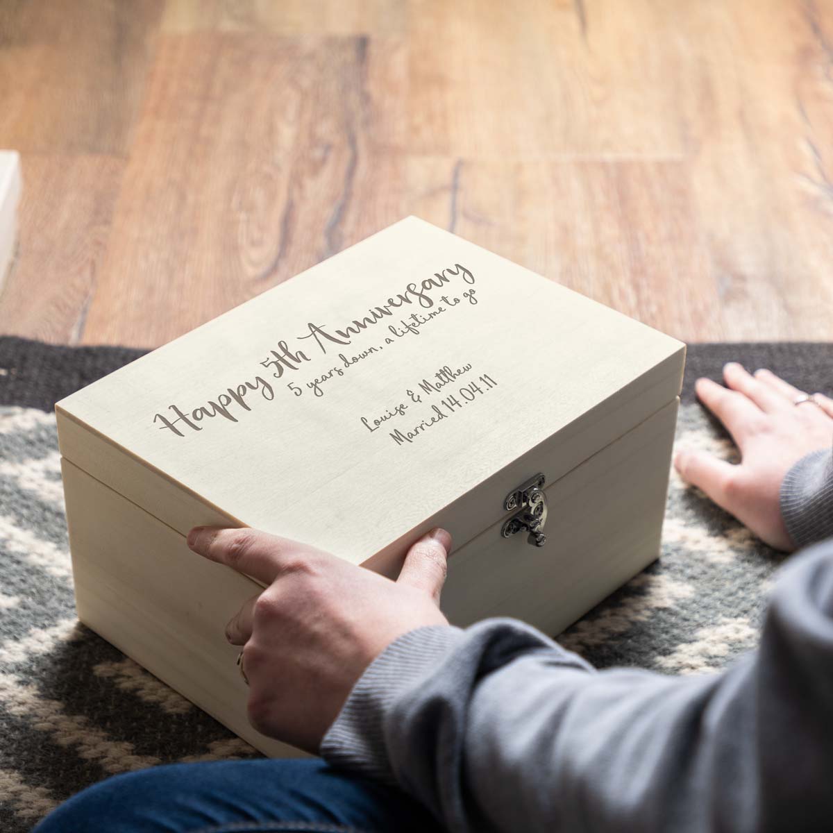 Personalised 5th Anniversary Wooden Keepsake Box