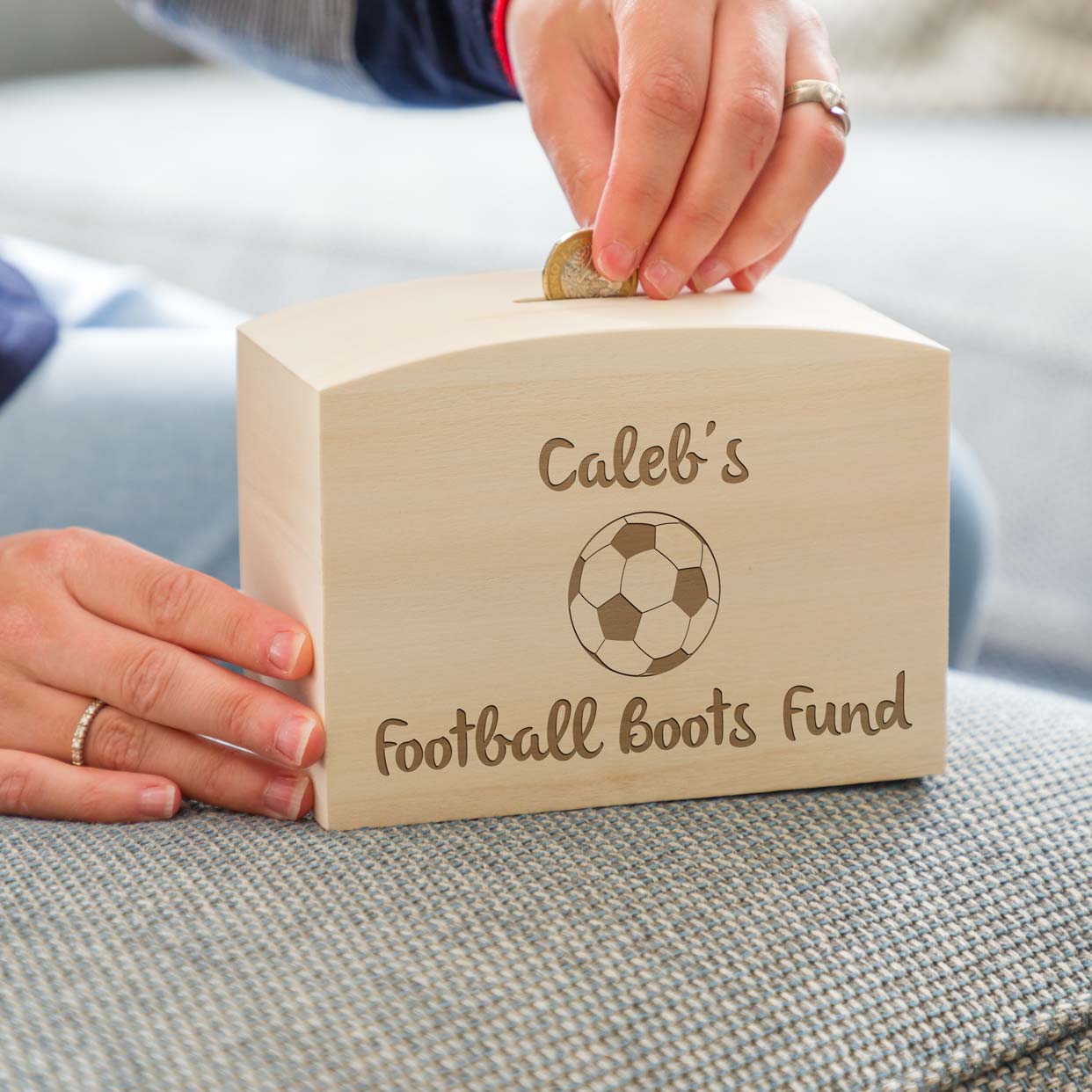 Personalised Football Wooden Money Box