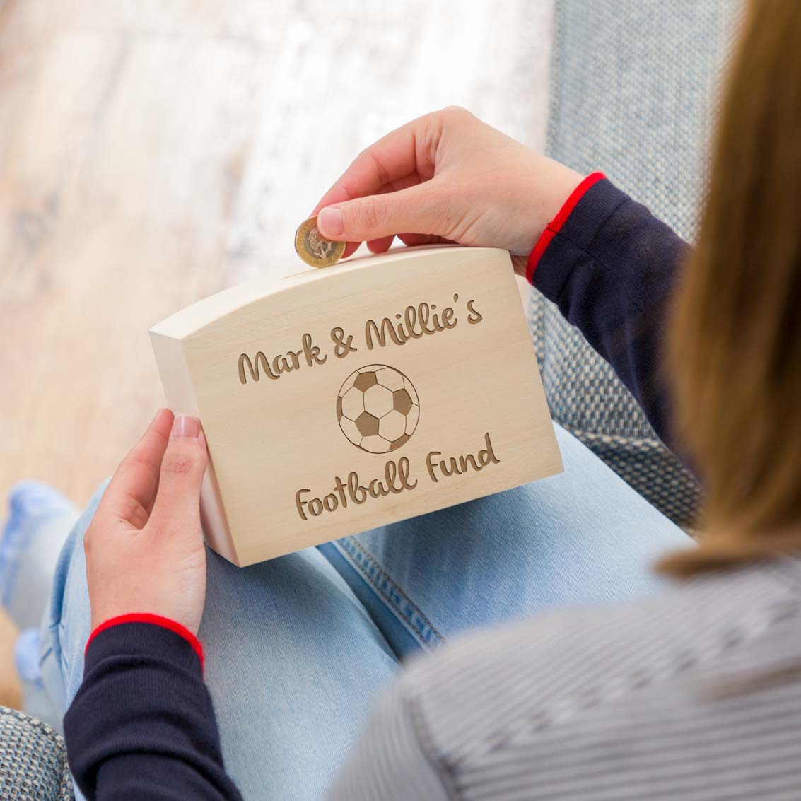 Personalised Football Wooden Money Box