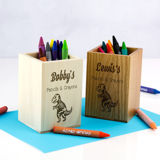 Personalised Dinosaur Pencils and Crayons Pot