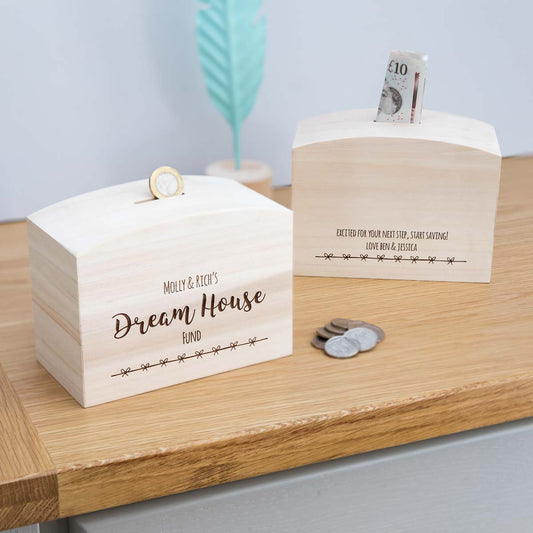 Personalised Dream House Fund Money Box With Message
