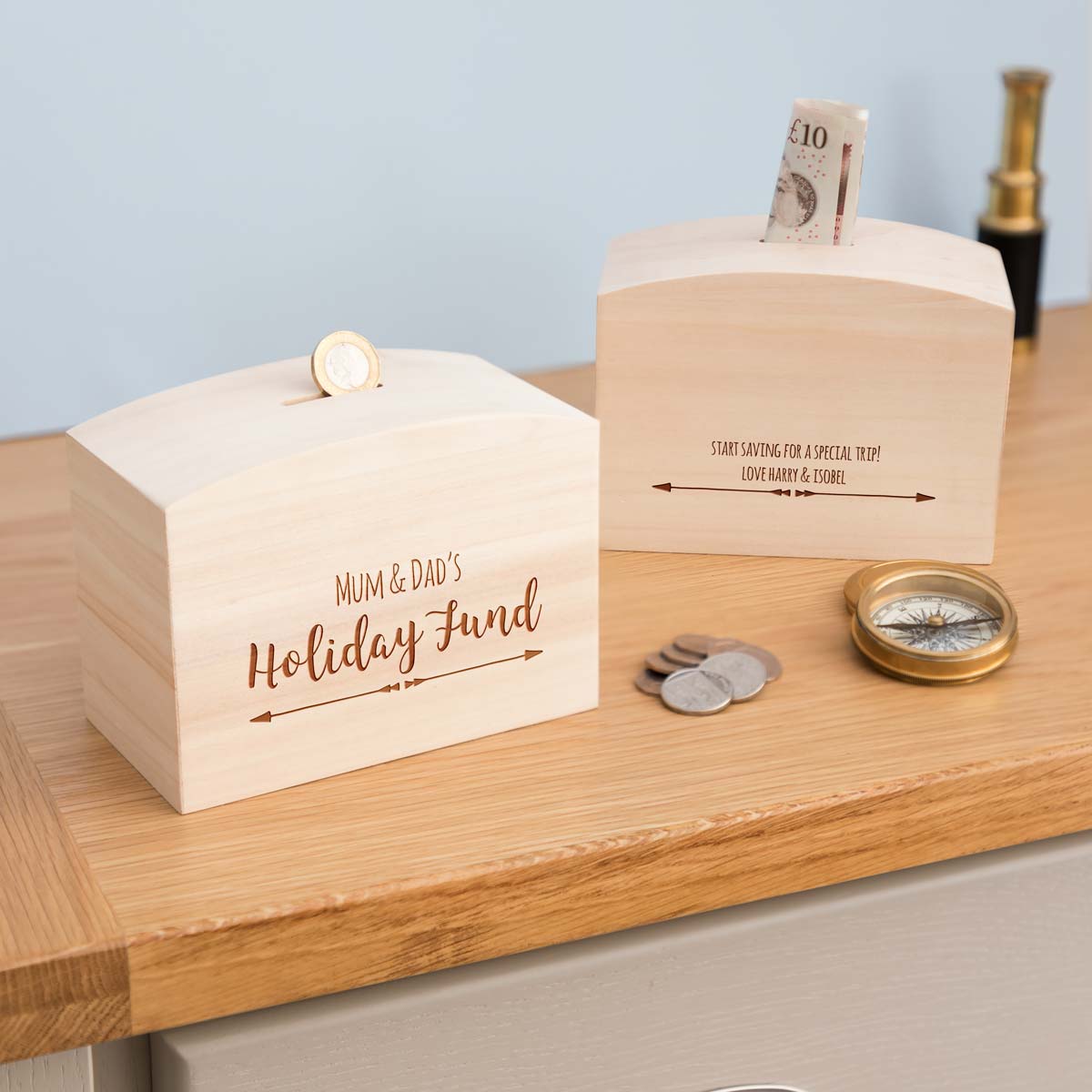 Personalised Holiday Fund Money Box With Message