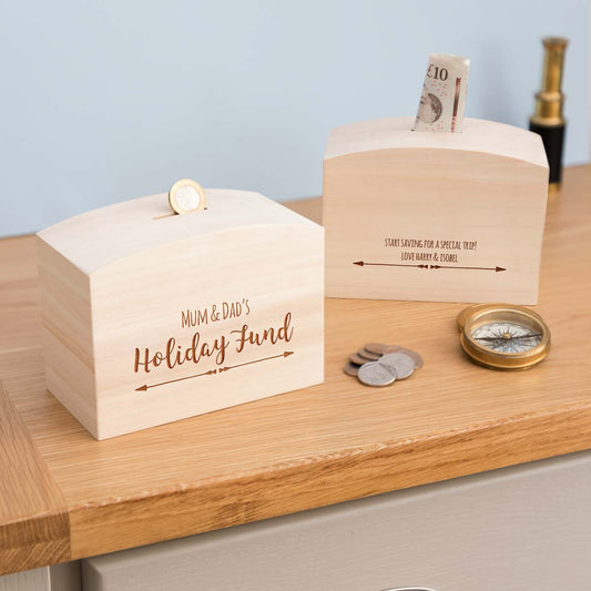 Personalised Holiday Fund Money Box With Message
