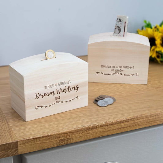Personalised Dream Wedding Fund Money Box With Message