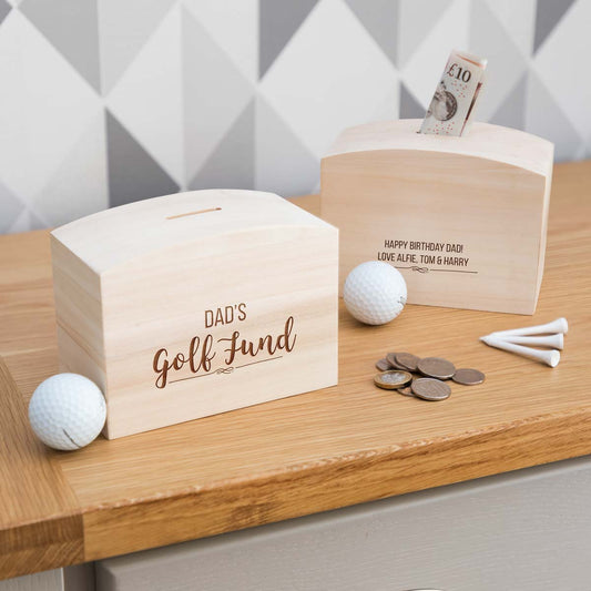 Personalised Golf Fund Money Box With Message