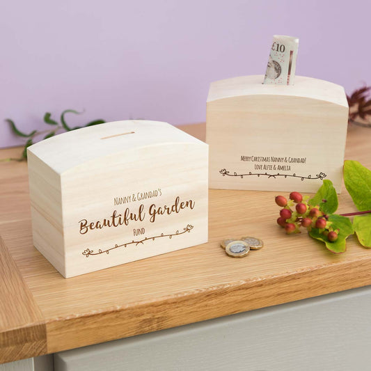 Personalised Garden Fund Money Box Gift For Grandparents