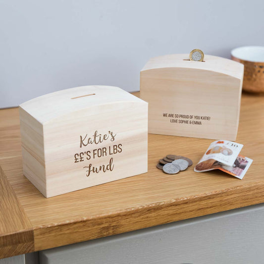 Personalised Pounds For Lbs Weight Loss Money Box With Message