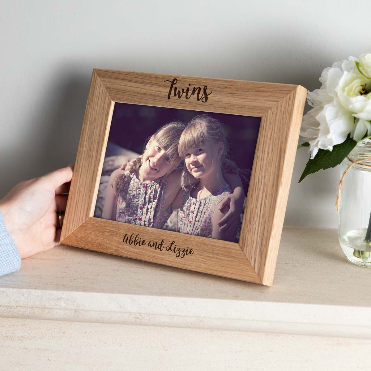 Personalised Twins Oak Photo Frame