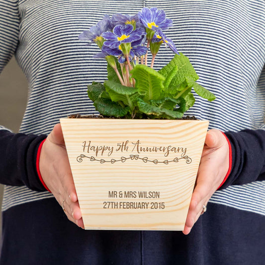 Personalised 5th Anniversary Wooden Planter