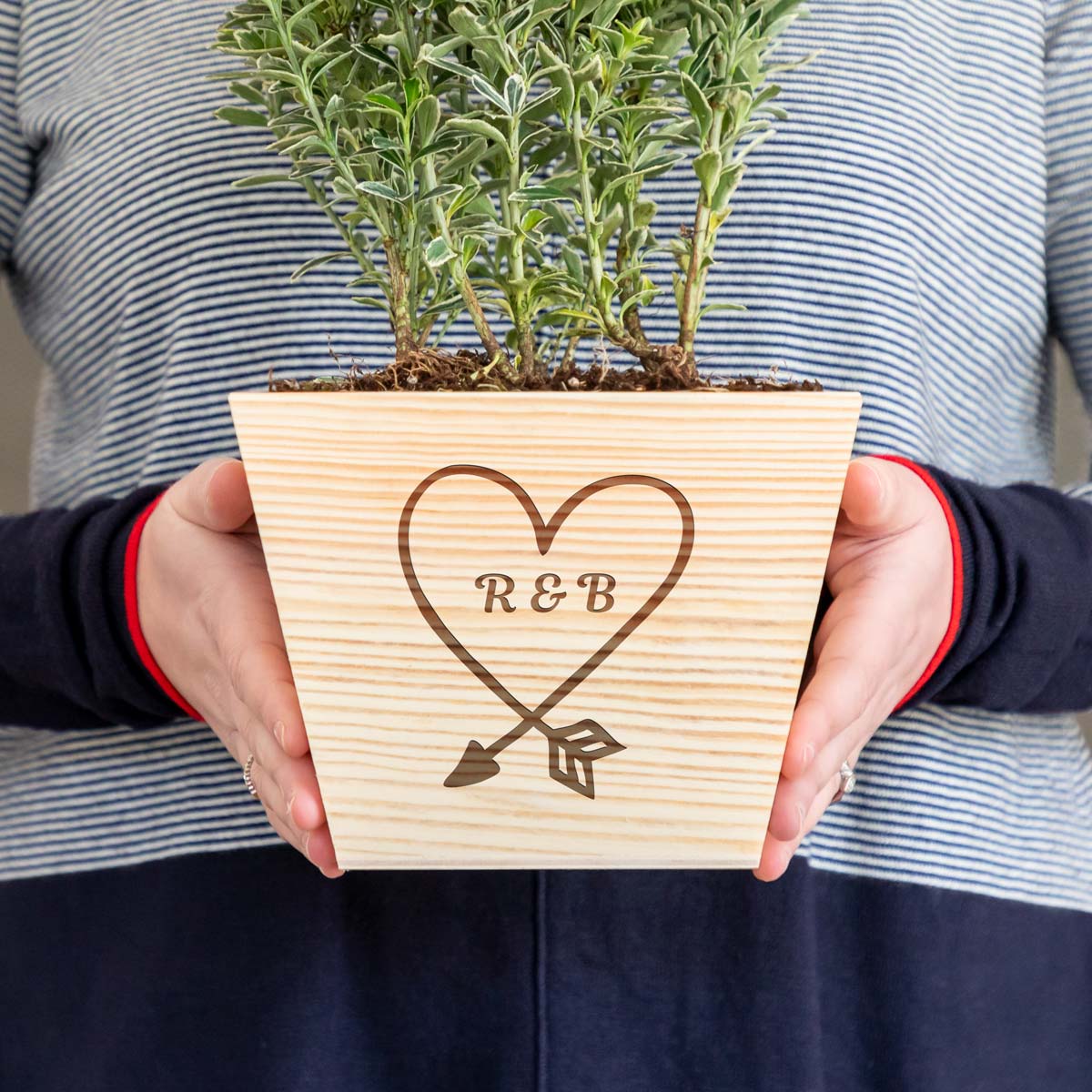 Personalised Wooden Planter With Heart