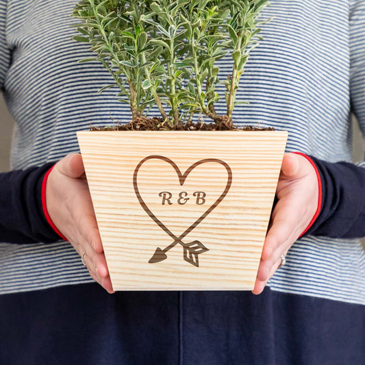 Personalised Wooden Planter With Heart