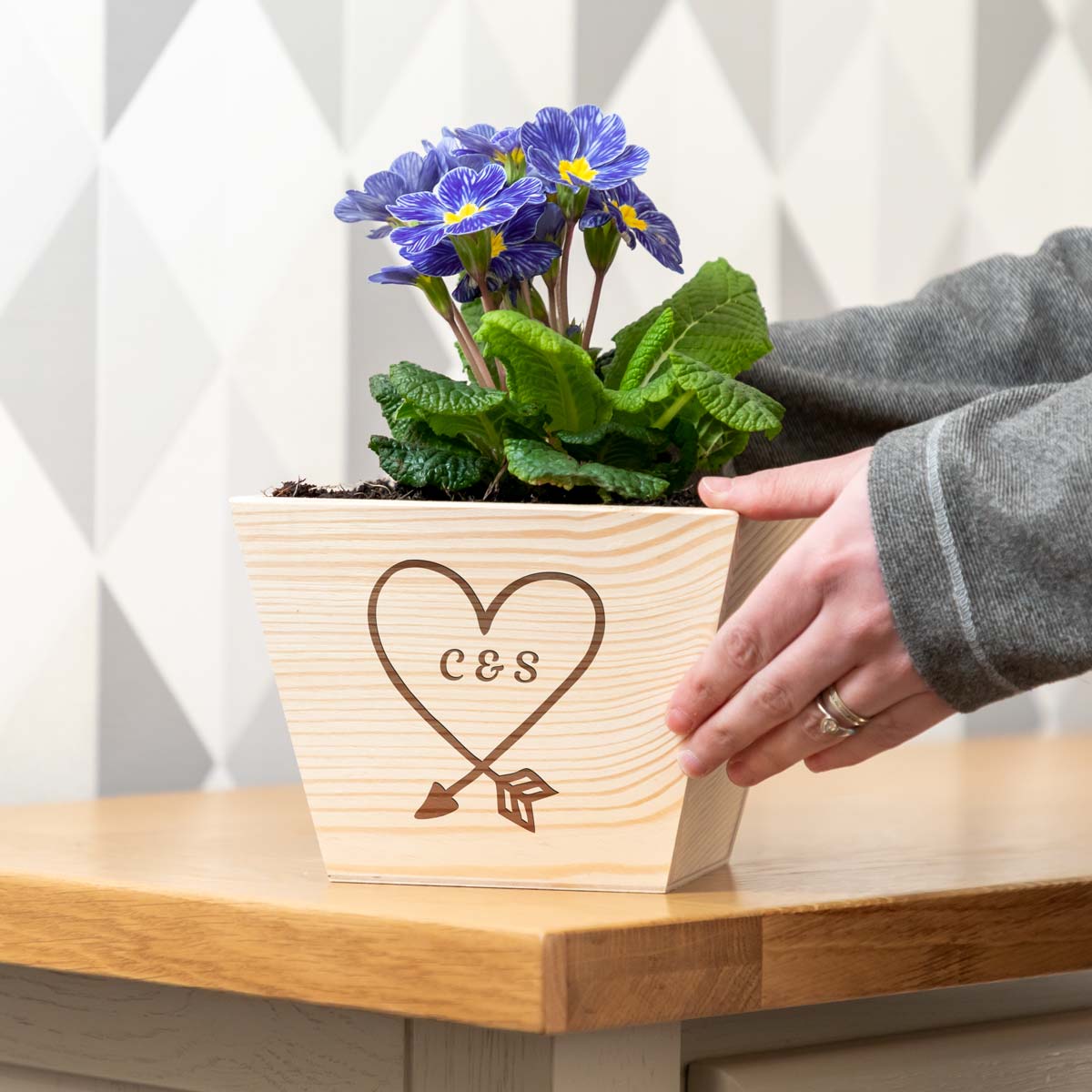 Personalised Wooden Planter With Heart