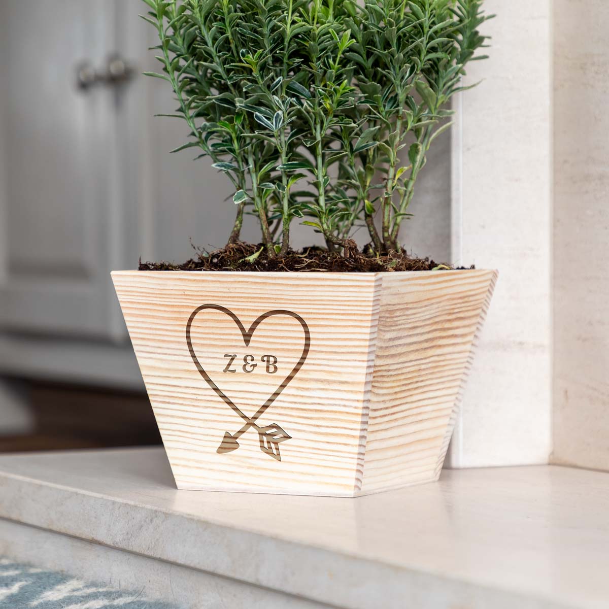 Personalised Wooden Planter With Heart