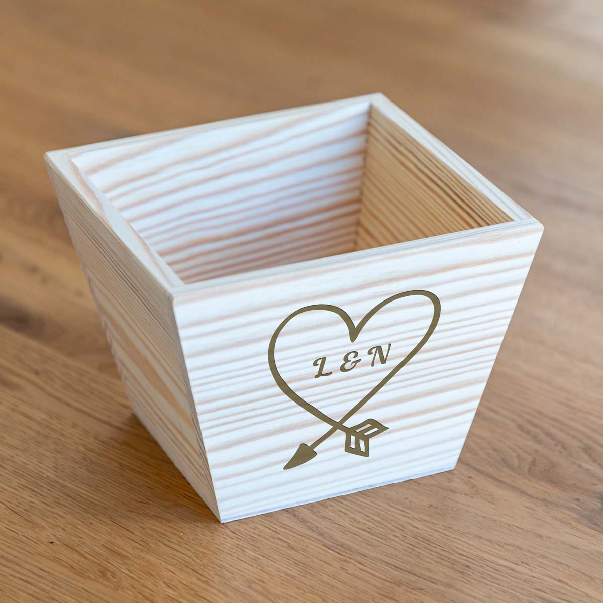 Personalised Wooden Planter With Heart