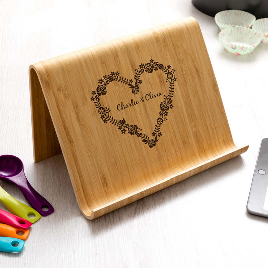 Personalised Floral Heart Tablet or Book Stand