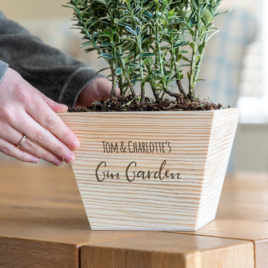 Personalised Gin Garden Wooden Planter