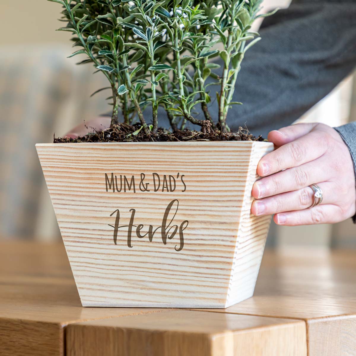 Personalised Herb Garden Wooden Planter