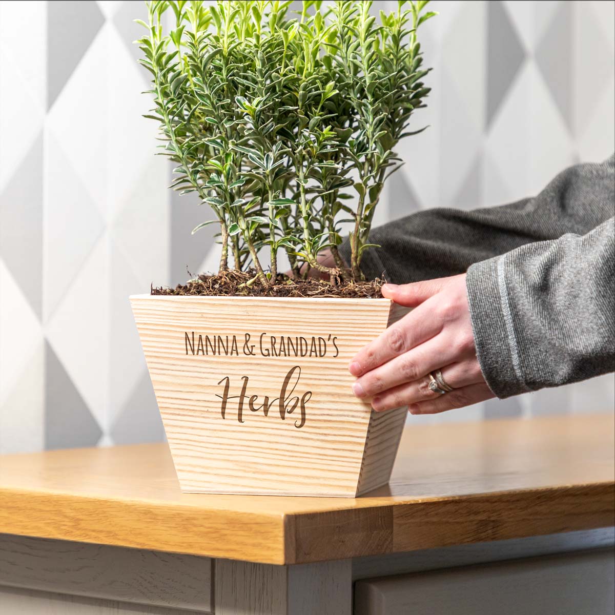 Personalised Herb Garden Wooden Planter