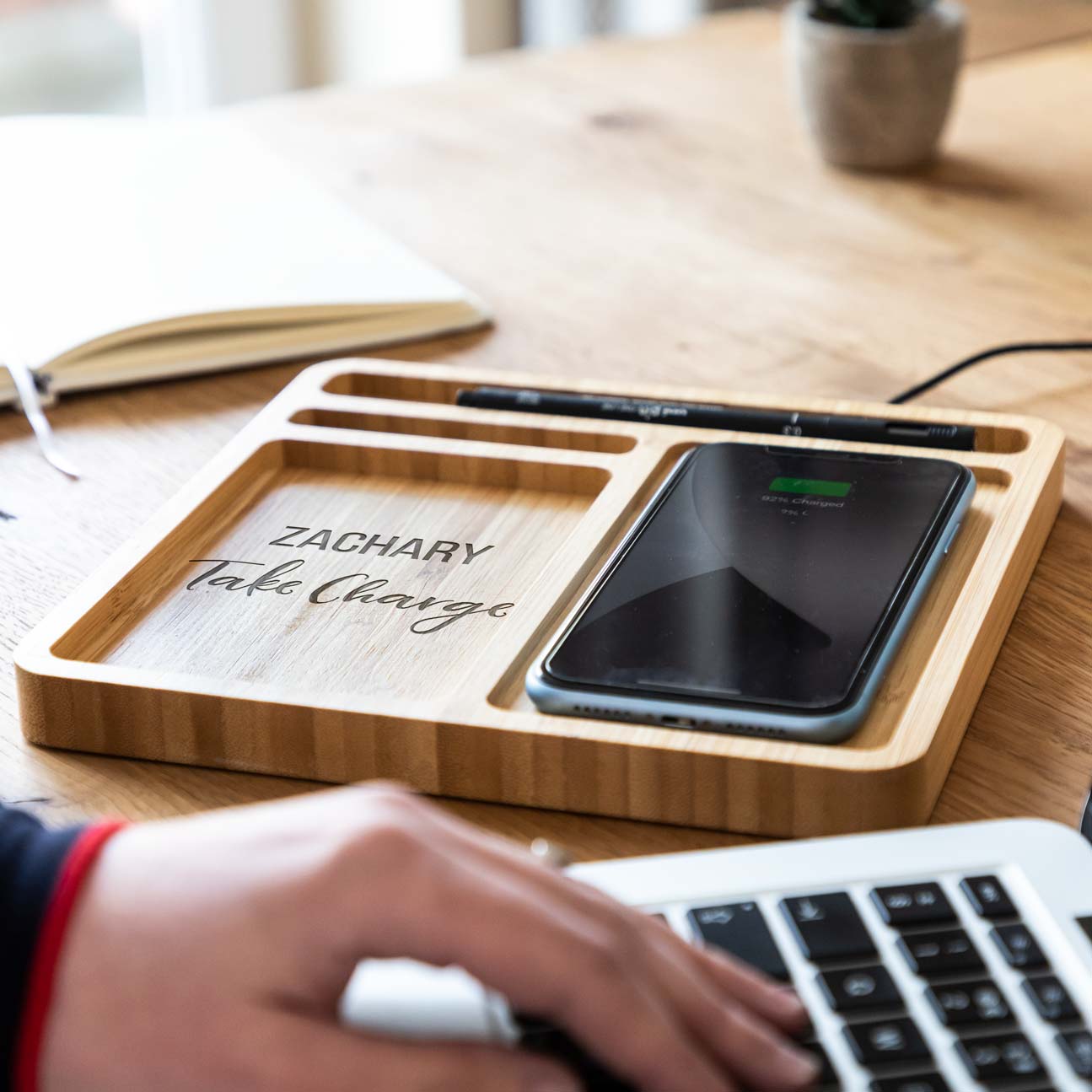 Personalised Take Charge Wireless Charger Desk Tidy