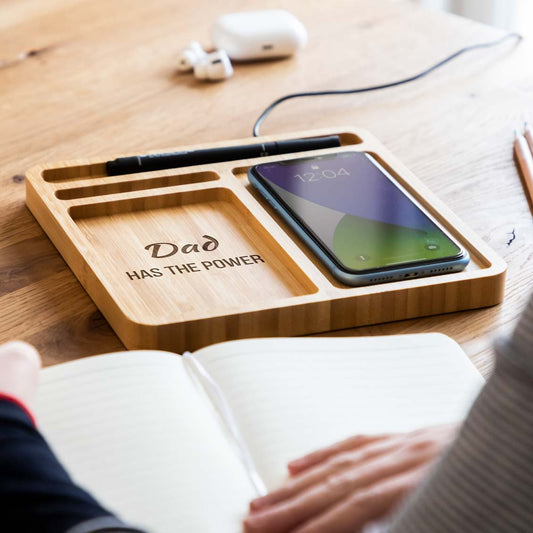 Personalised Has The Power Wireless Charger Desk Tray